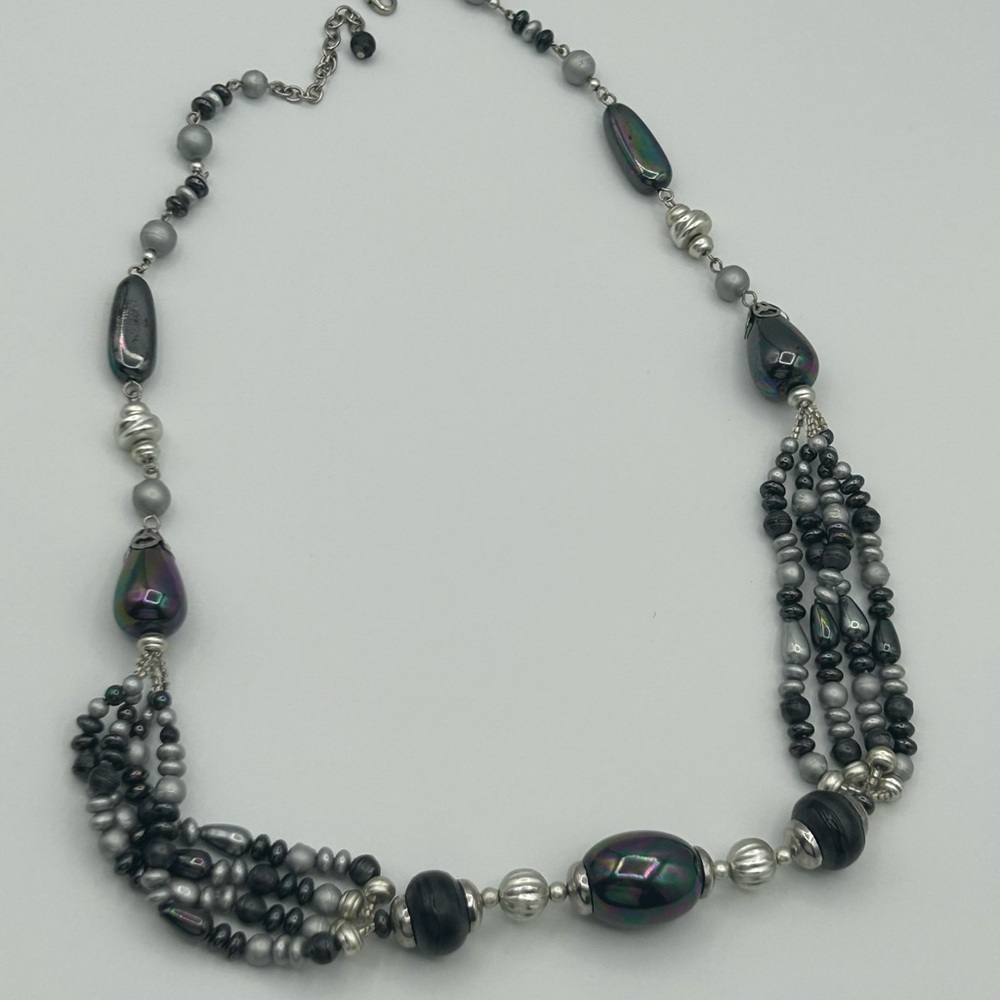 Elegant Silver and Black Beaded Necklace